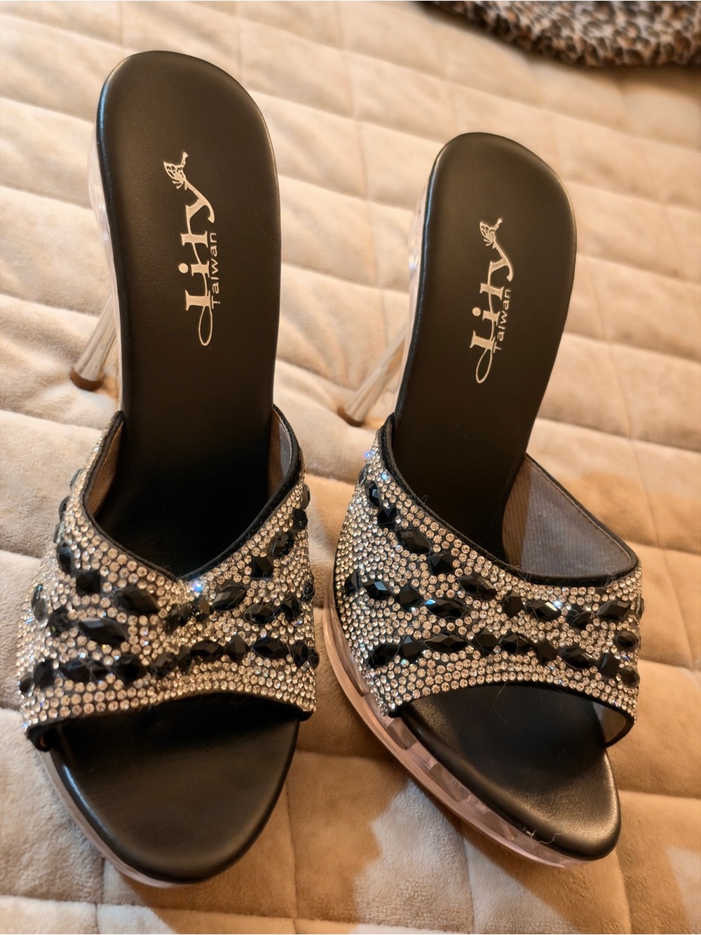 Black Rhinestone Slide Heels